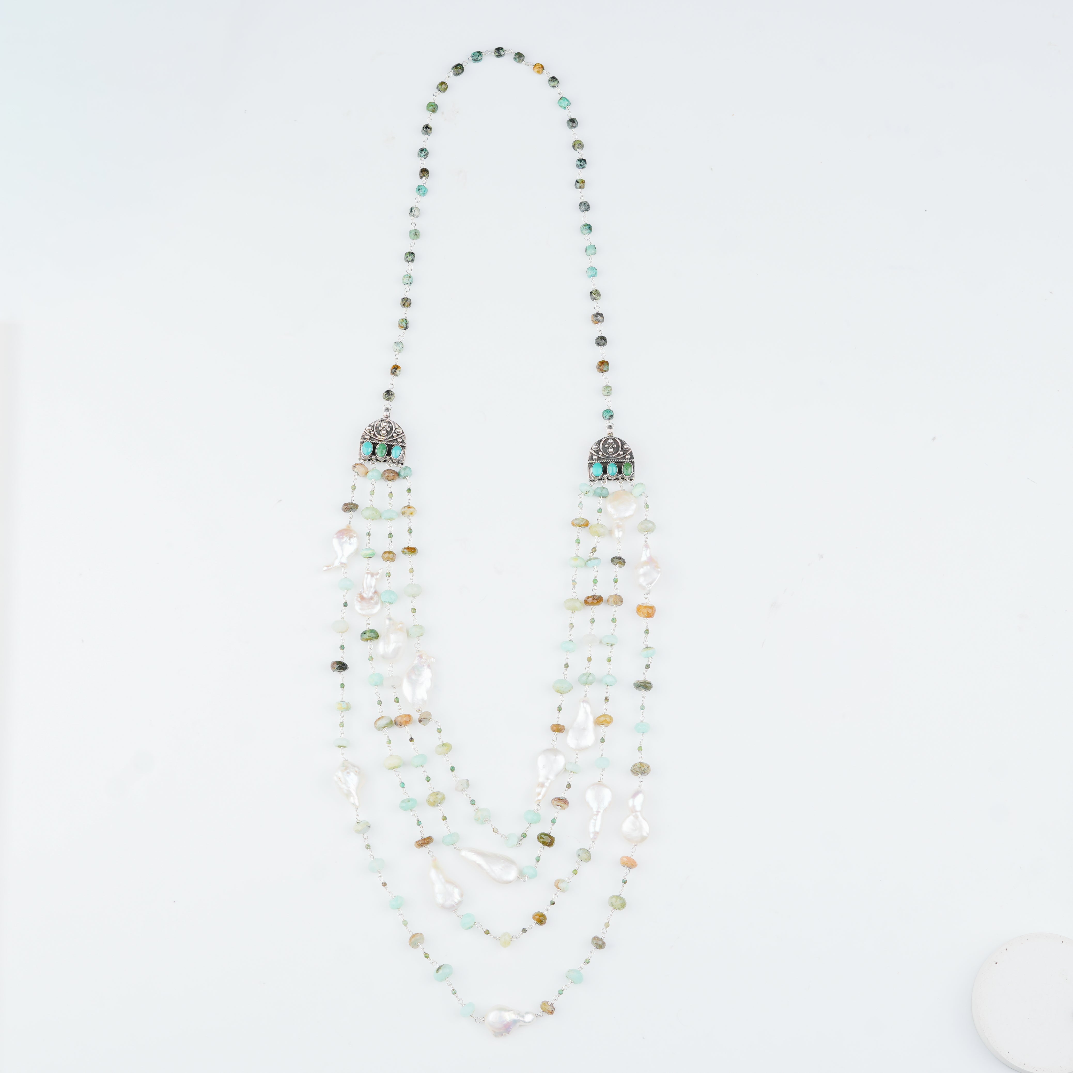 Luxe Necklace – Baroque Pearls, Blue Opal & Firoza