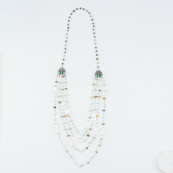 Baroque pearl, blue opal and Firoza statement necklace for women