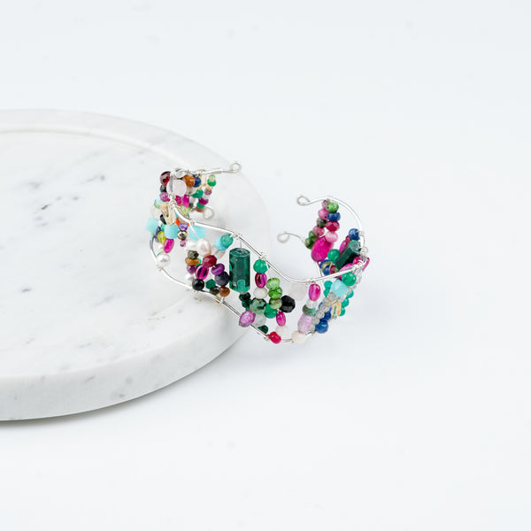 Sterling silver bracelet with colourful natural gemstones