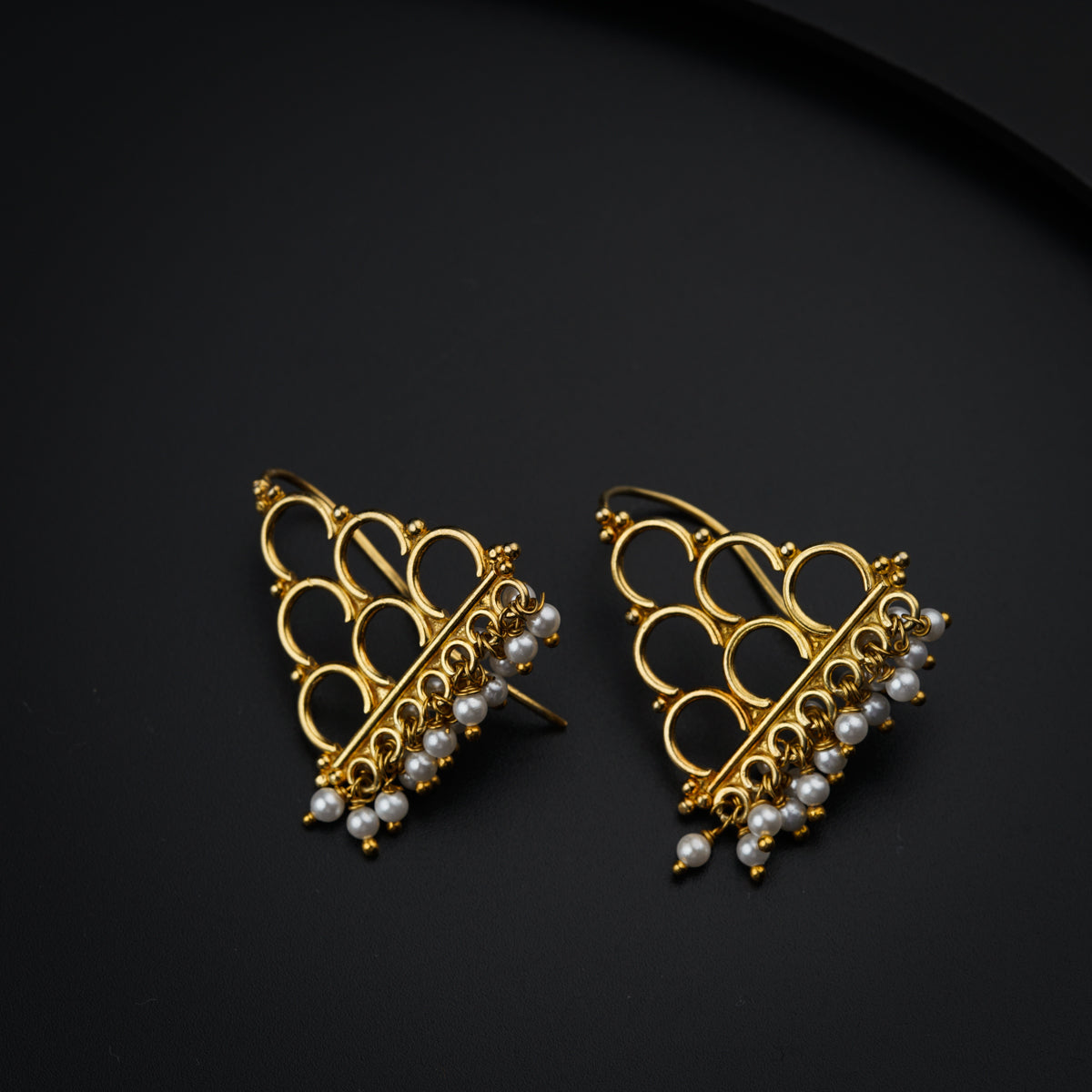 Filigree Pyramid Earrings: Hook Style (Gold Plated)