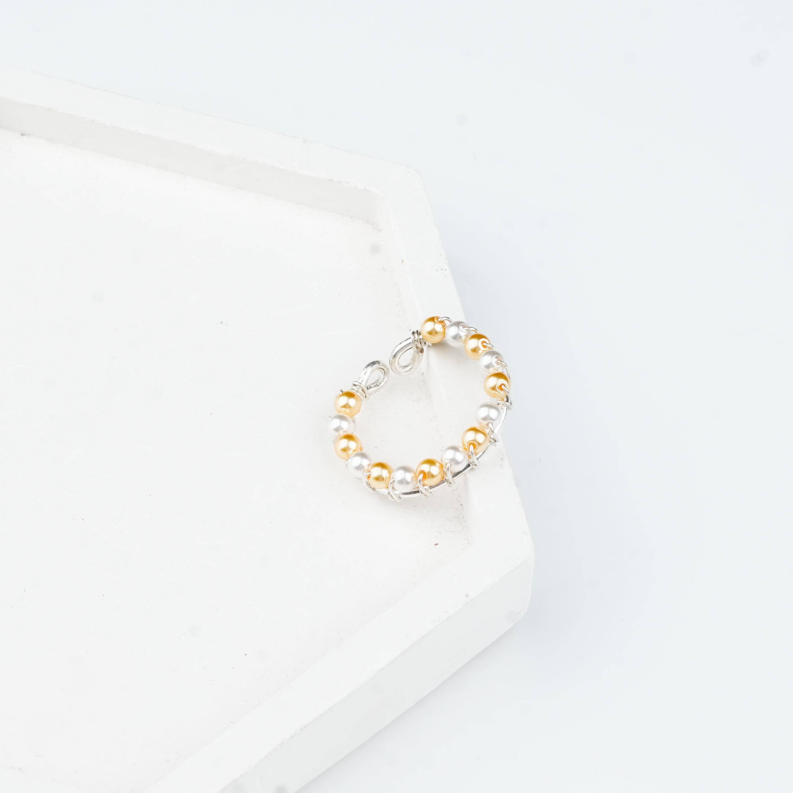 Premium 92.5 sterling silver Golden & White Pearl Wrapped Ring