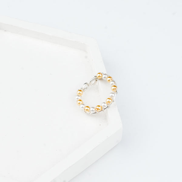 Premium 92.5 sterling silver Golden & White Pearl Wrapped Ring