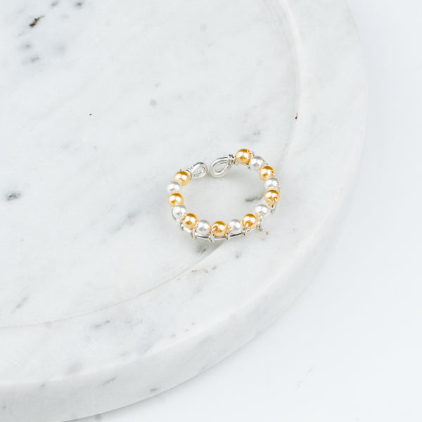 Project Handmade golden and white pearl silver ring