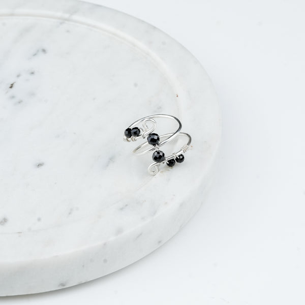 Close-up of Black Spinel Silver Ring craftsmanship