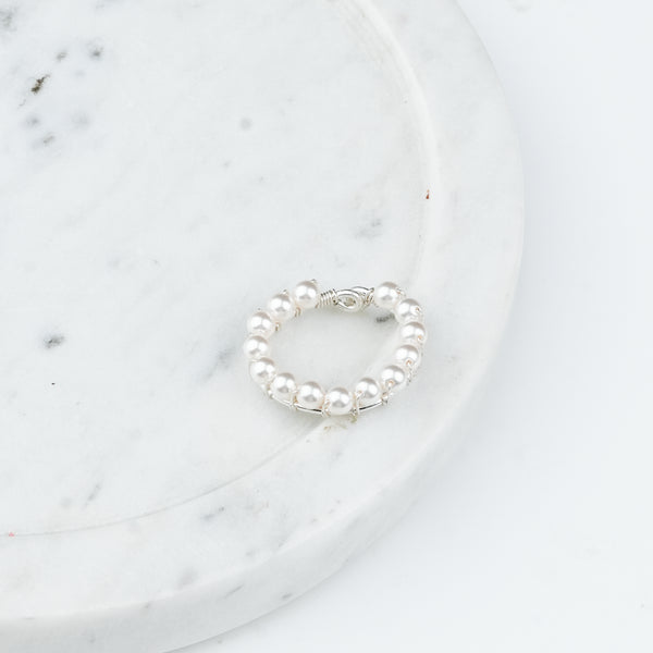 Project Handmade white pearl silver ring