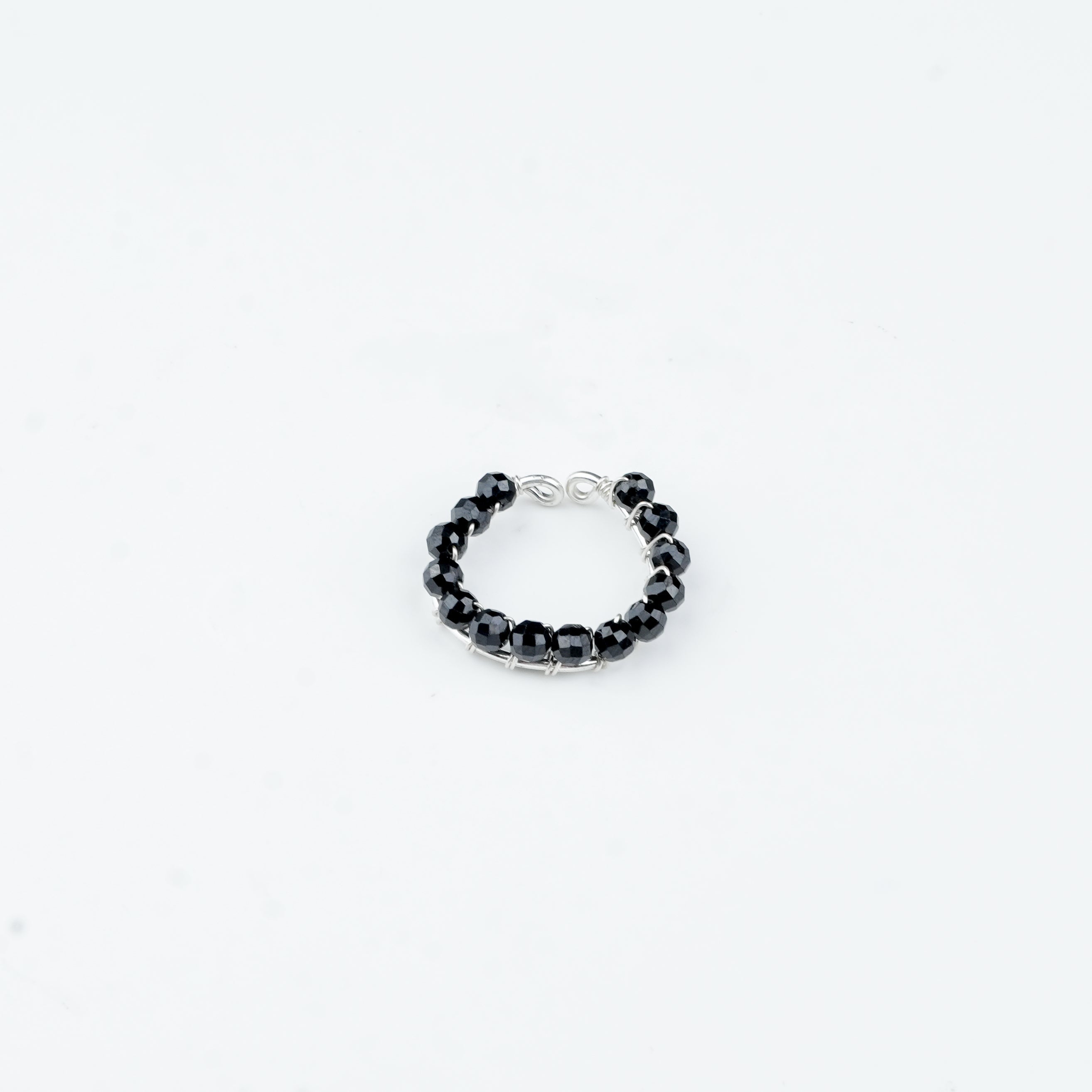 Premium 92.5 sterling silver Black Spinel Wrapped Ring