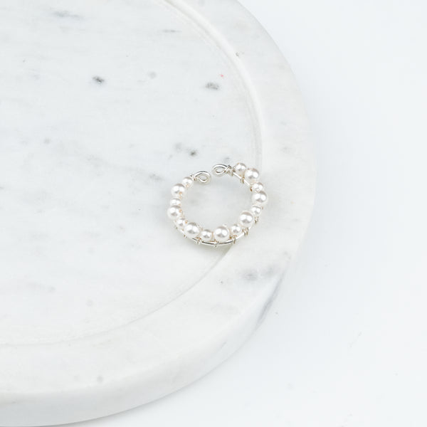 Close-up of White Pearl Silver Ring craftsmanship