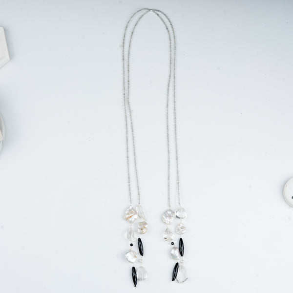 Elegant tie and wear gemstone necklace with natural baroque pearls