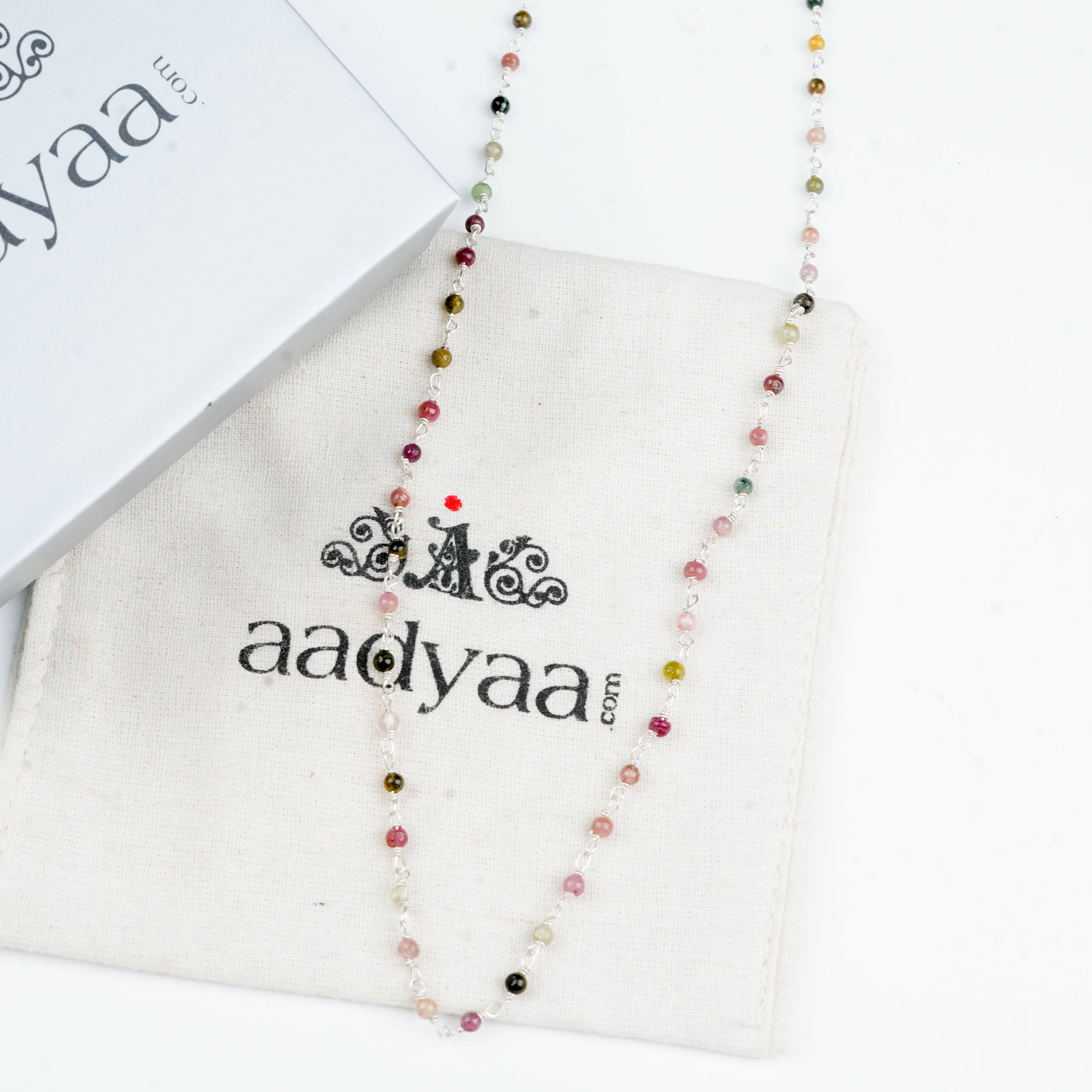 Sterling silver Ganthan necklace with natural tourmaline gemstones