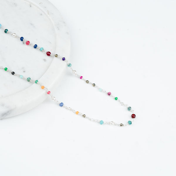 Handcrafted 92.5 sterling silver multicolour gemstone necklace