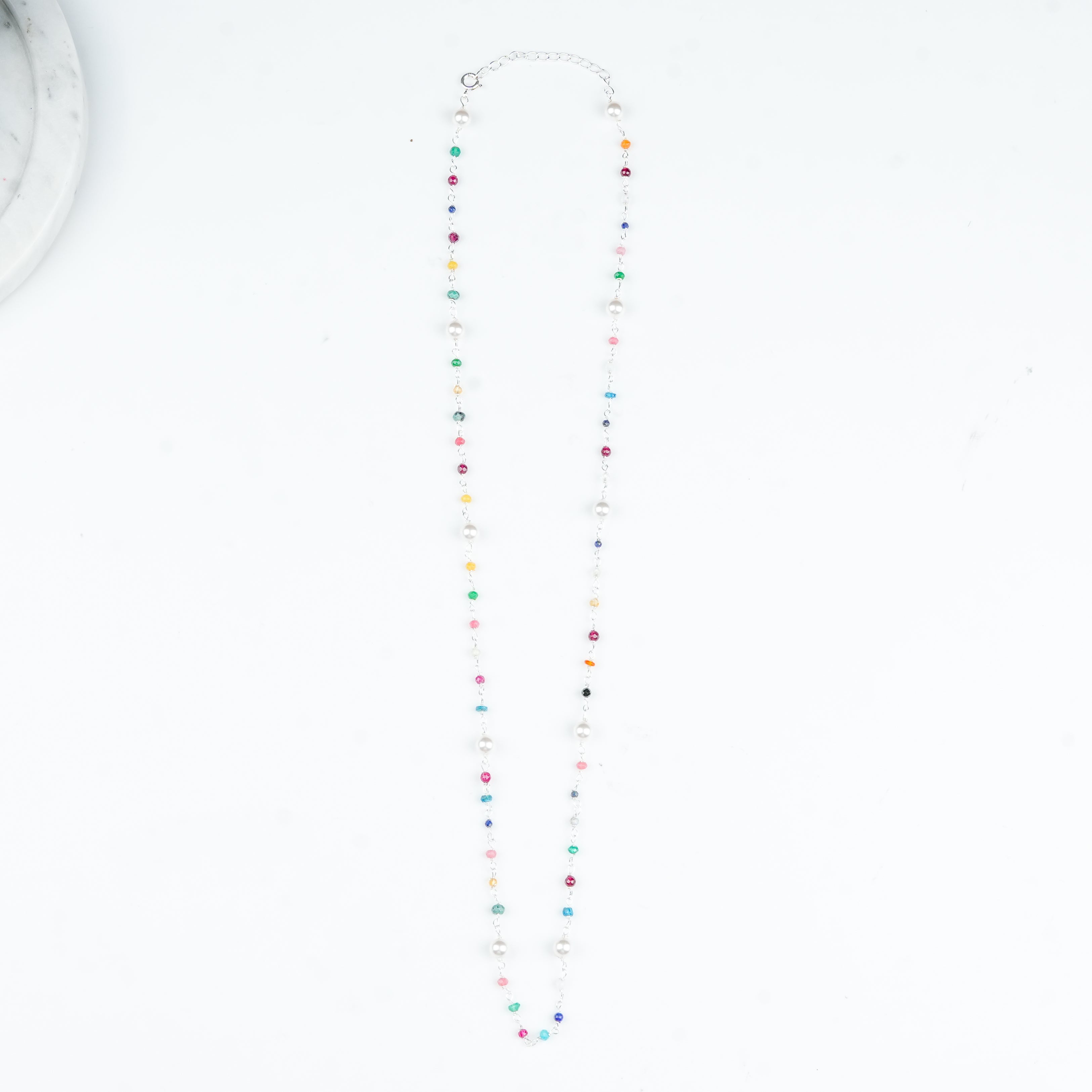 Multicolour gemstone and pearl Ganthan necklace for women