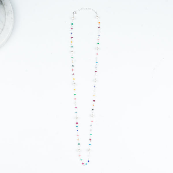 Multicolour gemstone and pearl Ganthan necklace for women