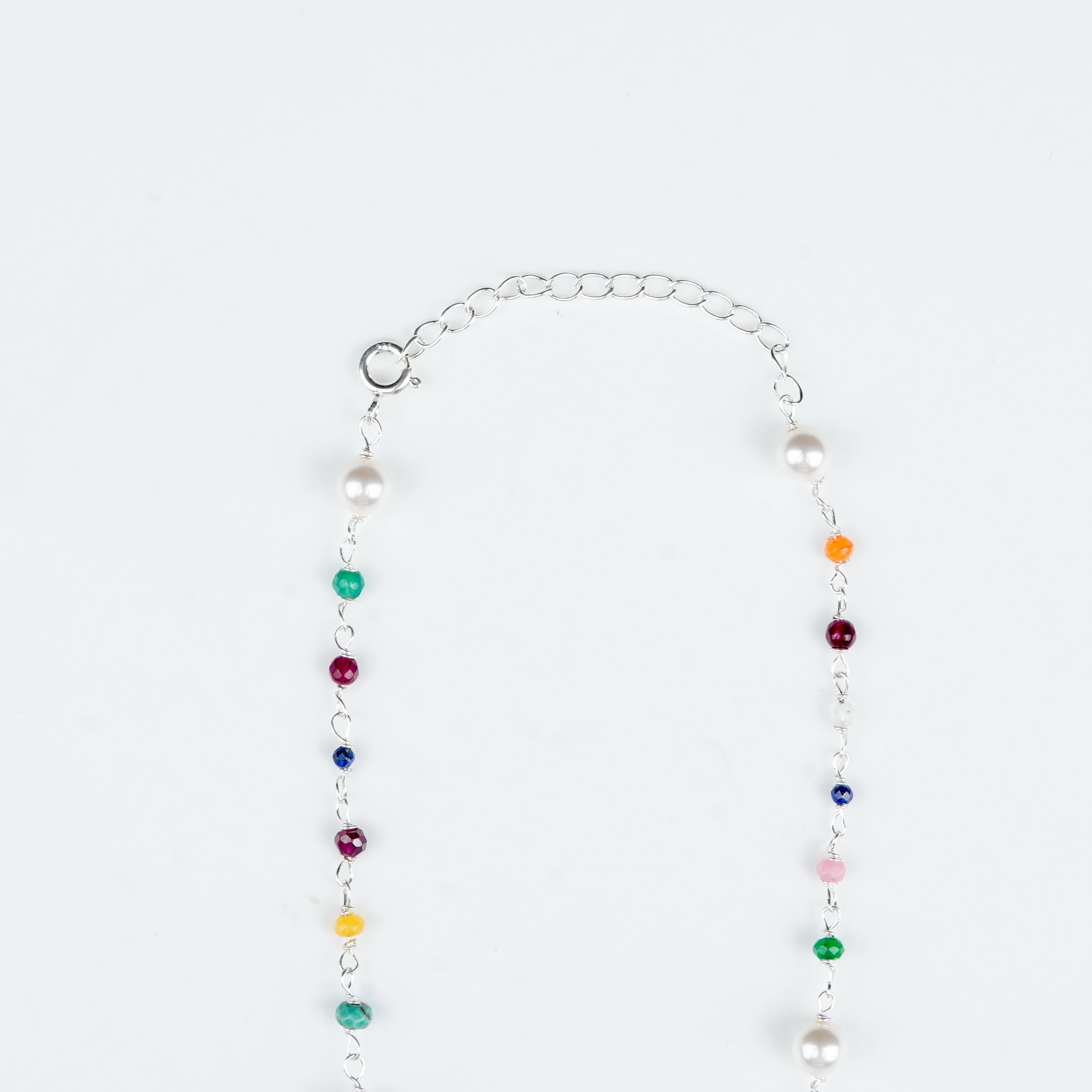 Colourful sterling silver necklace with gemstones and pearl detailing