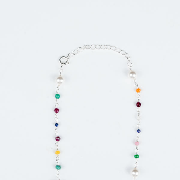 Colourful sterling silver necklace with gemstones and pearl detailing
