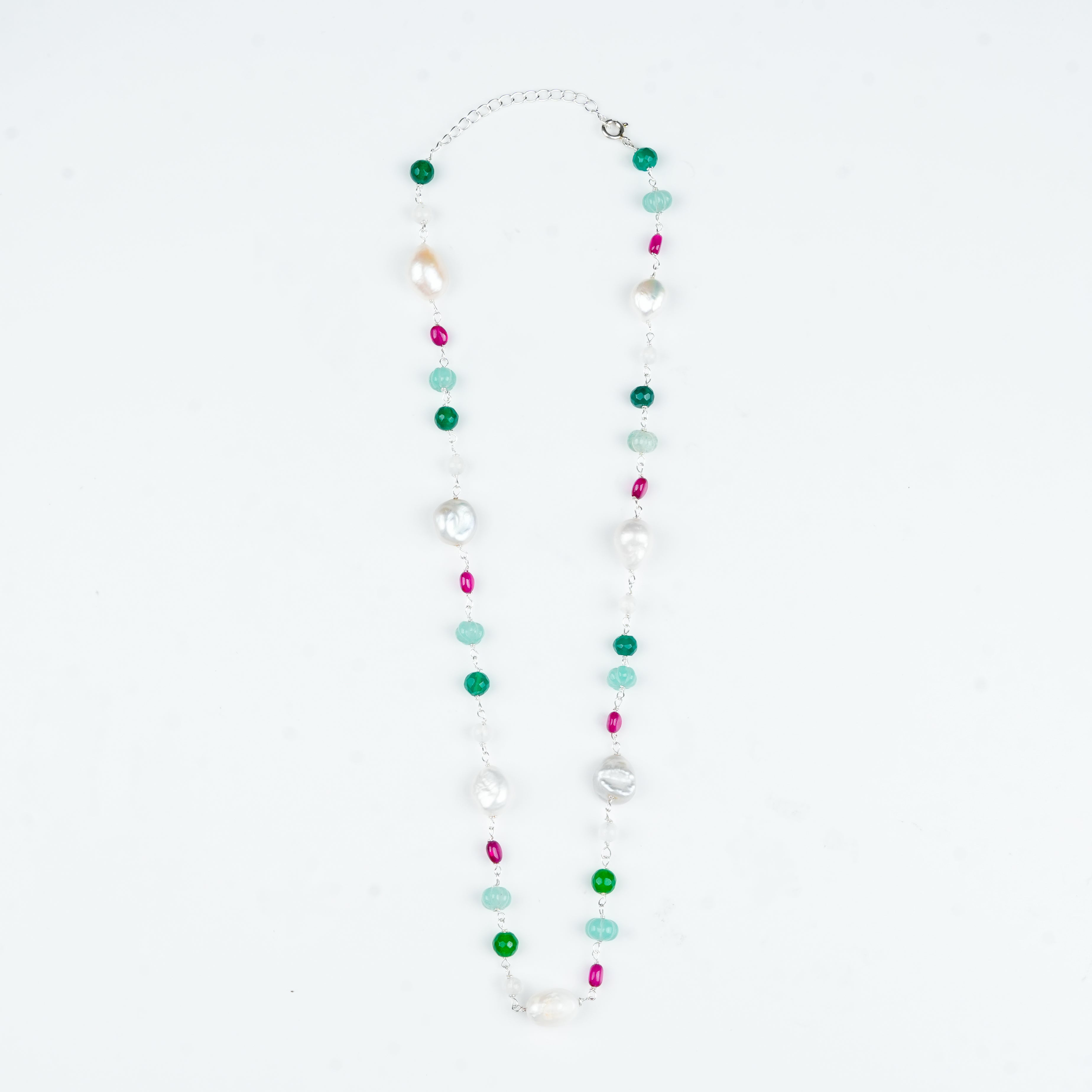 Multicolour Stone Ganthan Necklace with Baroque Pearls – 20 Inches (Project Handmade)