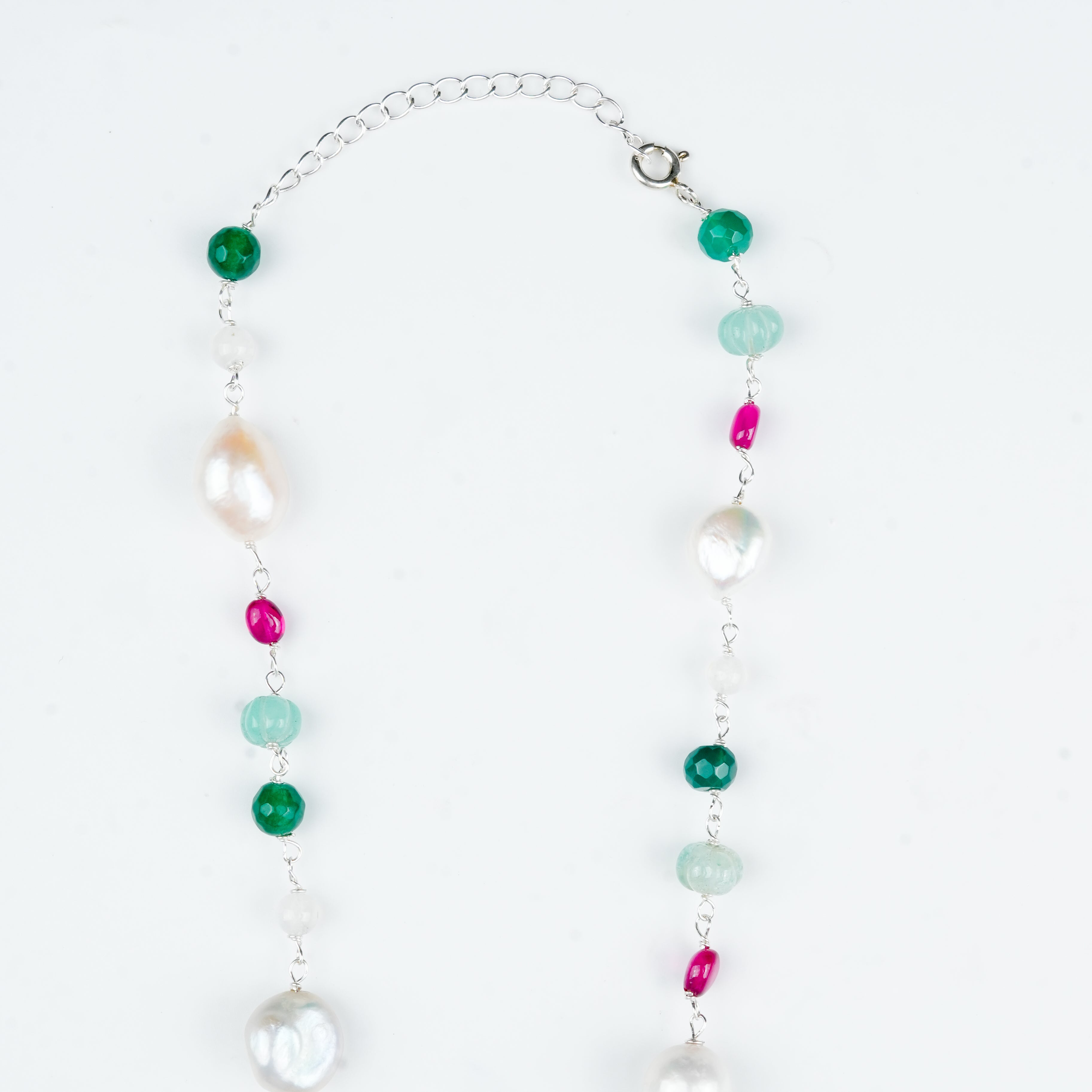 Multicolour Stone Ganthan Necklace with Baroque Pearls – 20 Inches (Project Handmade)