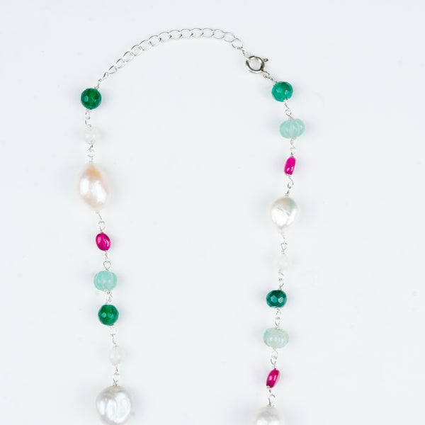Traditional handcrafted Ganthan necklace with organic baroque pearls