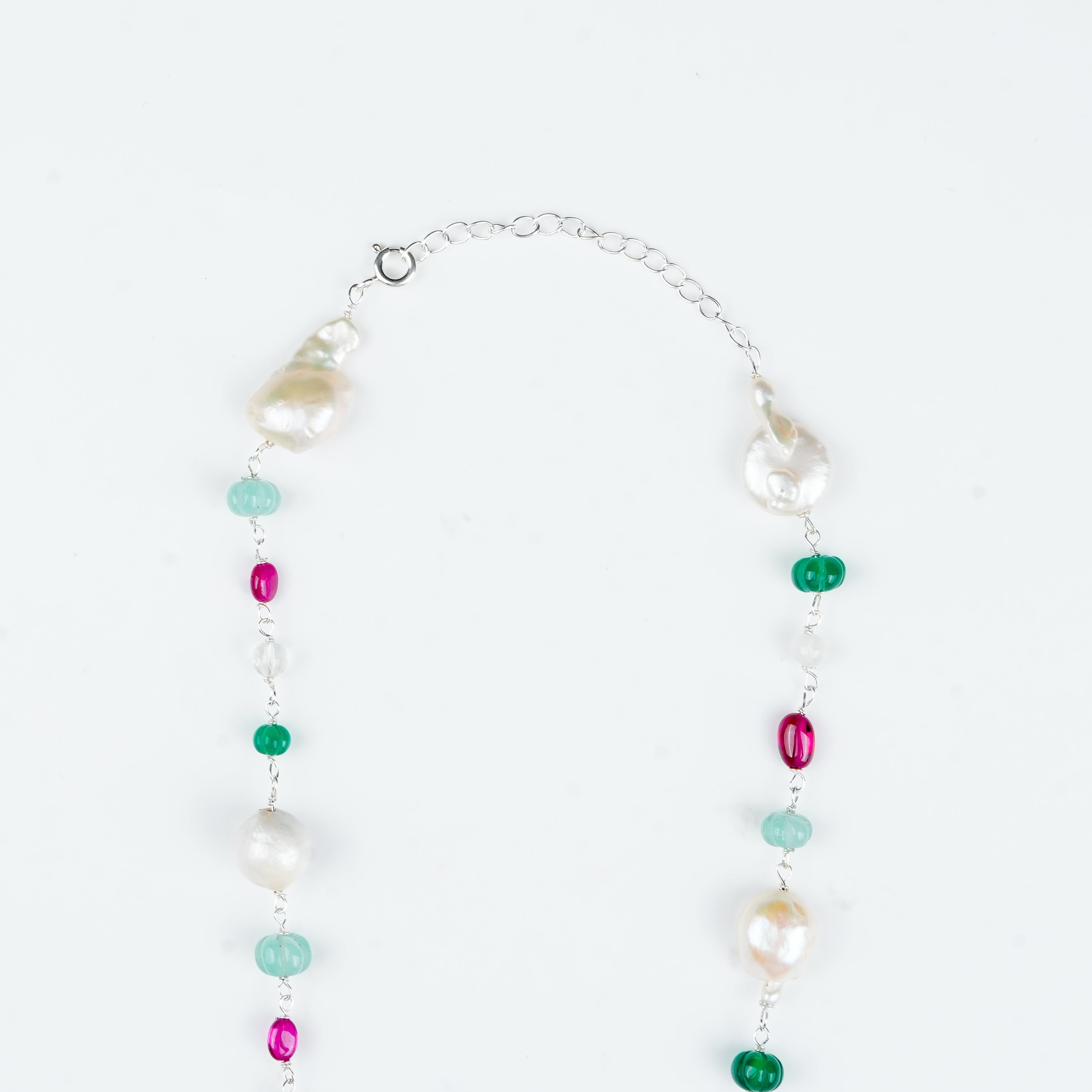 Close-up of Multicolour Stone Ganthan Necklace with Baroque Pearls