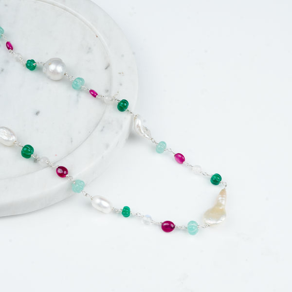 Traditional handcrafted Ganthan necklace with organic baroque pearls