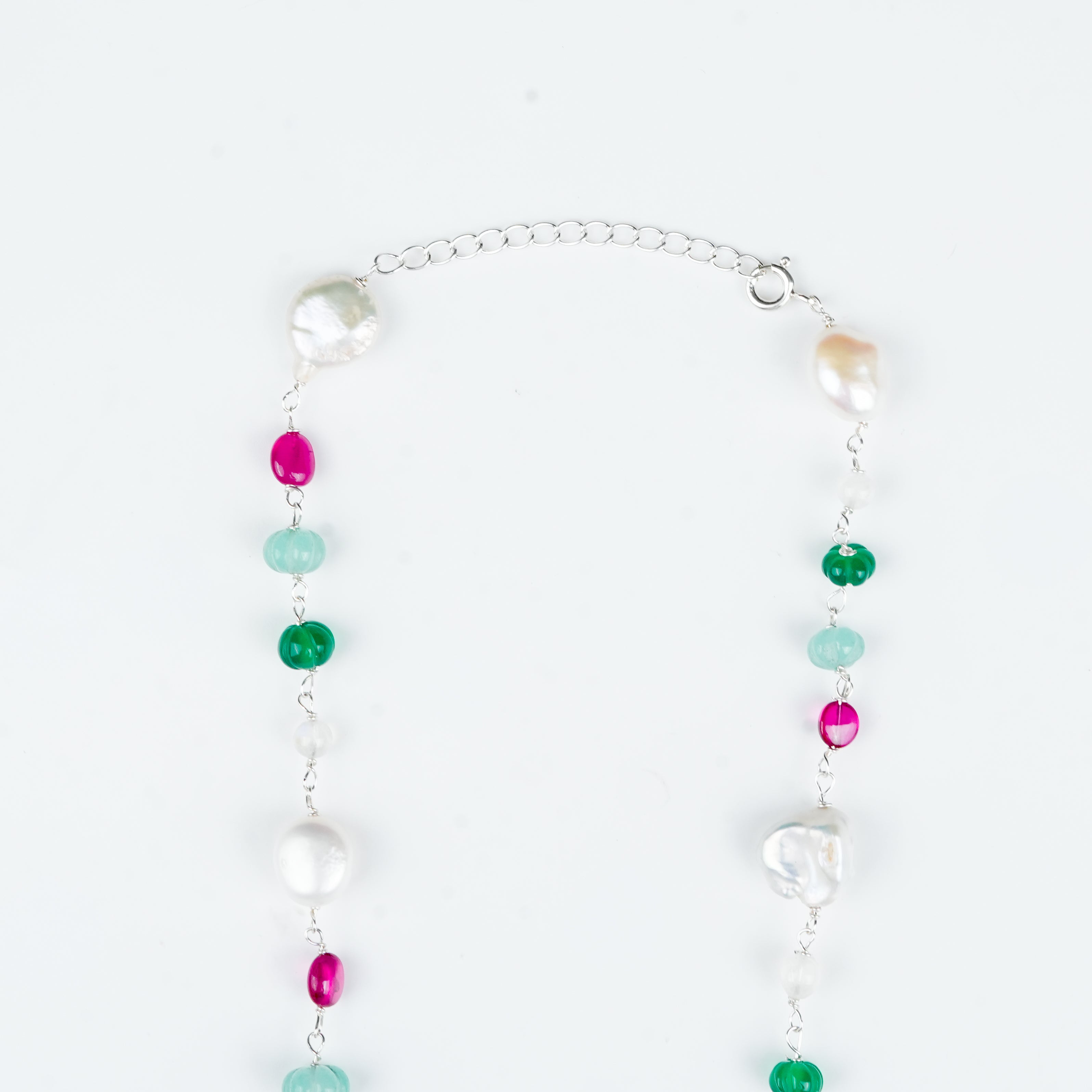 Multicolour Stone Ganthan Necklace with Baroque Pearls – 26 Inches (Project Handmade)