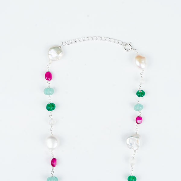 Close-up of Multicolour Stone Ganthan Necklace with Baroque Pearls