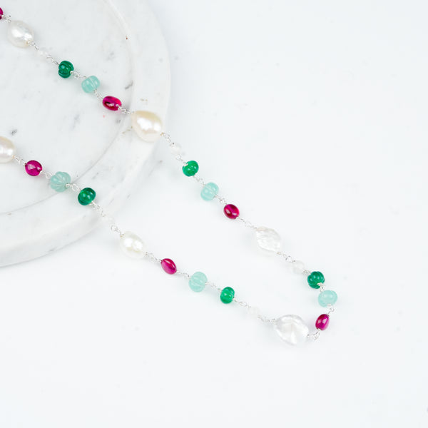 Traditional handcrafted Ganthan necklace with organic baroque pearls