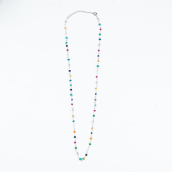 Multicolour Small Stone Ganthan Necklace with Pearls – 20 Inches (Project Handmade)