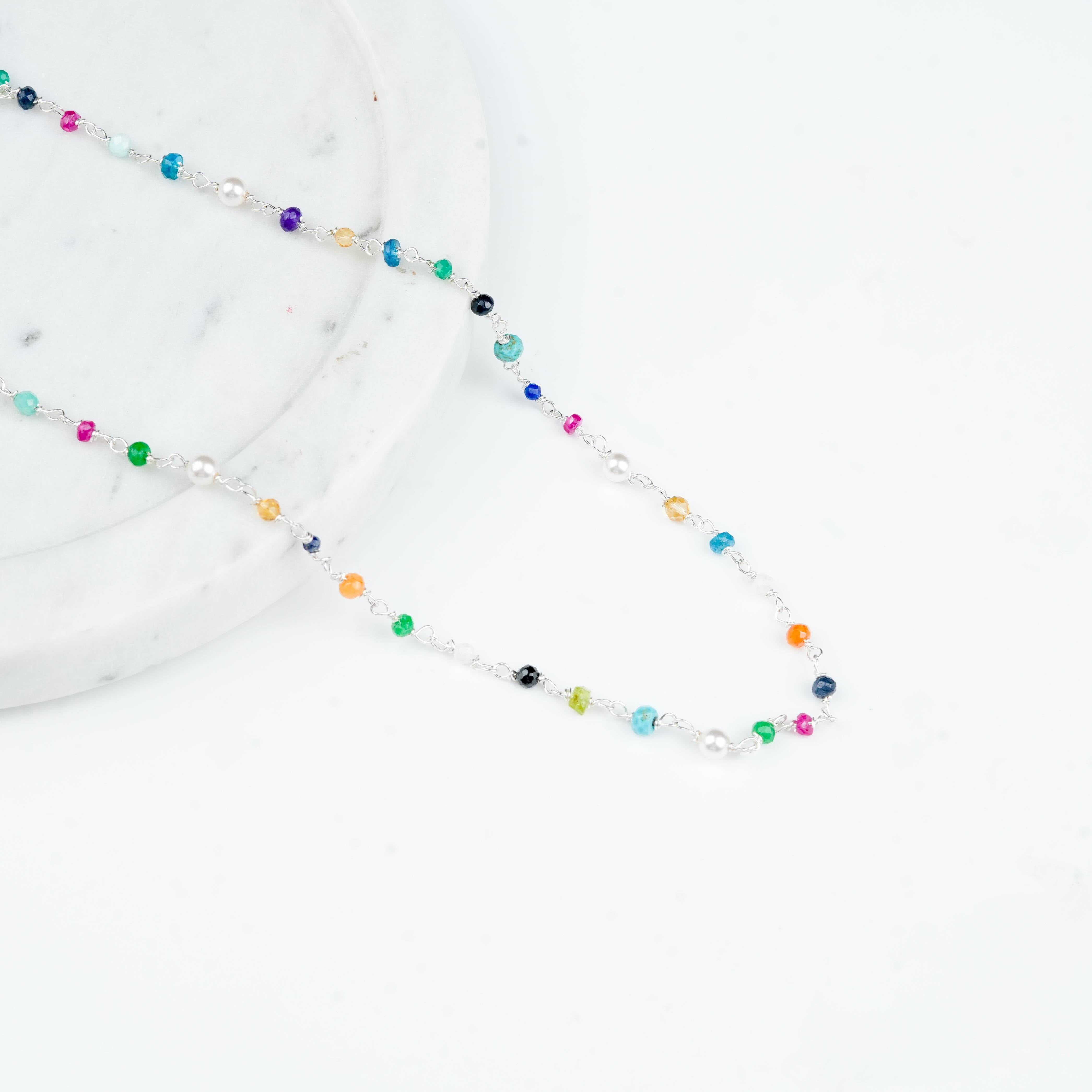 Traditional handcrafted Ganthan necklace with small colourful stones