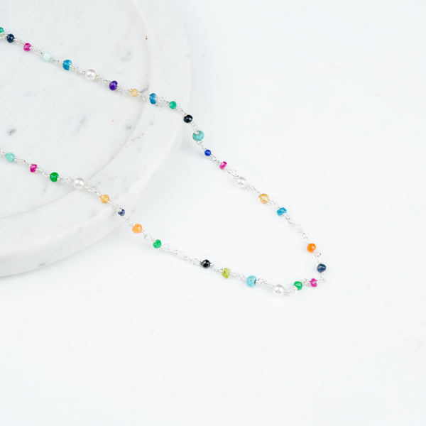 Multicolour Small Stone Ganthan Necklace with Pearls – 20 Inches (Project Handmade)
