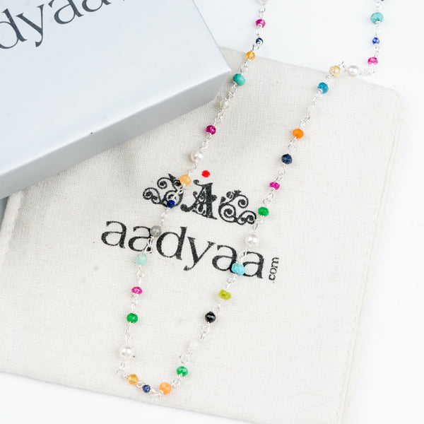 Multicolour Small Stone Ganthan Necklace with Pearls – 20 Inches (Project Handmade)