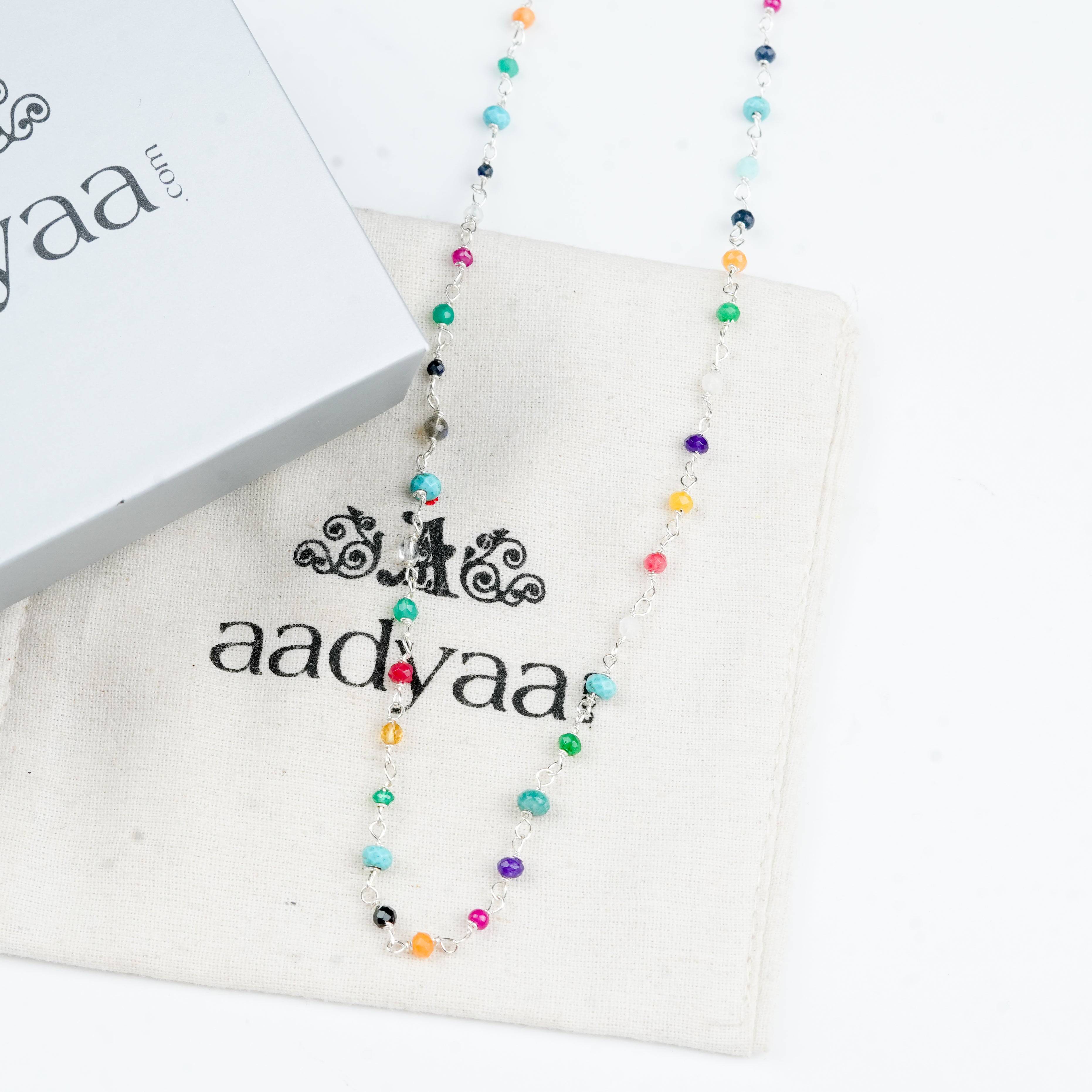 Sterling silver Ganthan necklace with small colourful stones