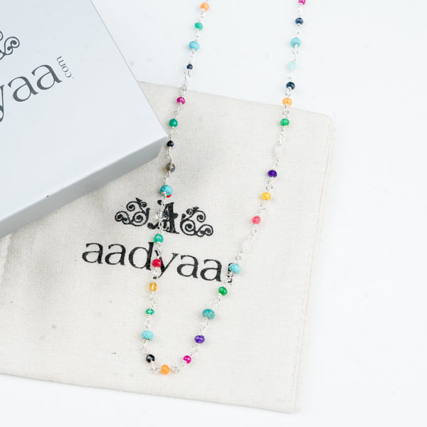 Sterling silver Ganthan necklace with small colourful stones