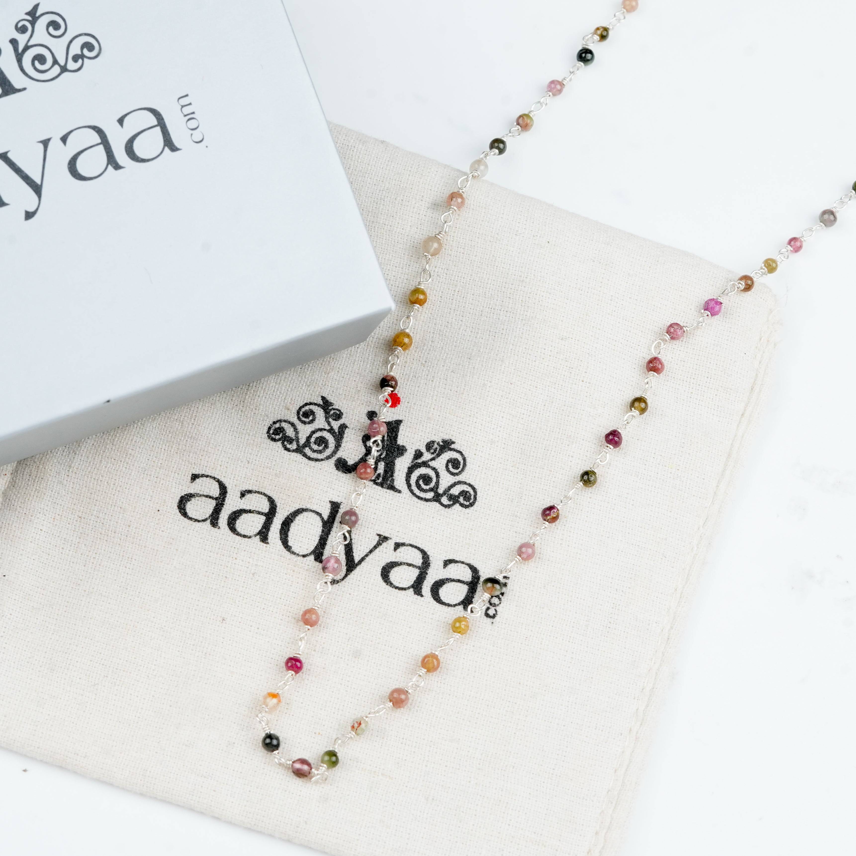 Sterling silver Ganthan necklace with natural tourmaline gemstones