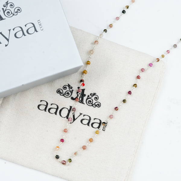 Sterling silver Ganthan necklace with natural tourmaline gemstones