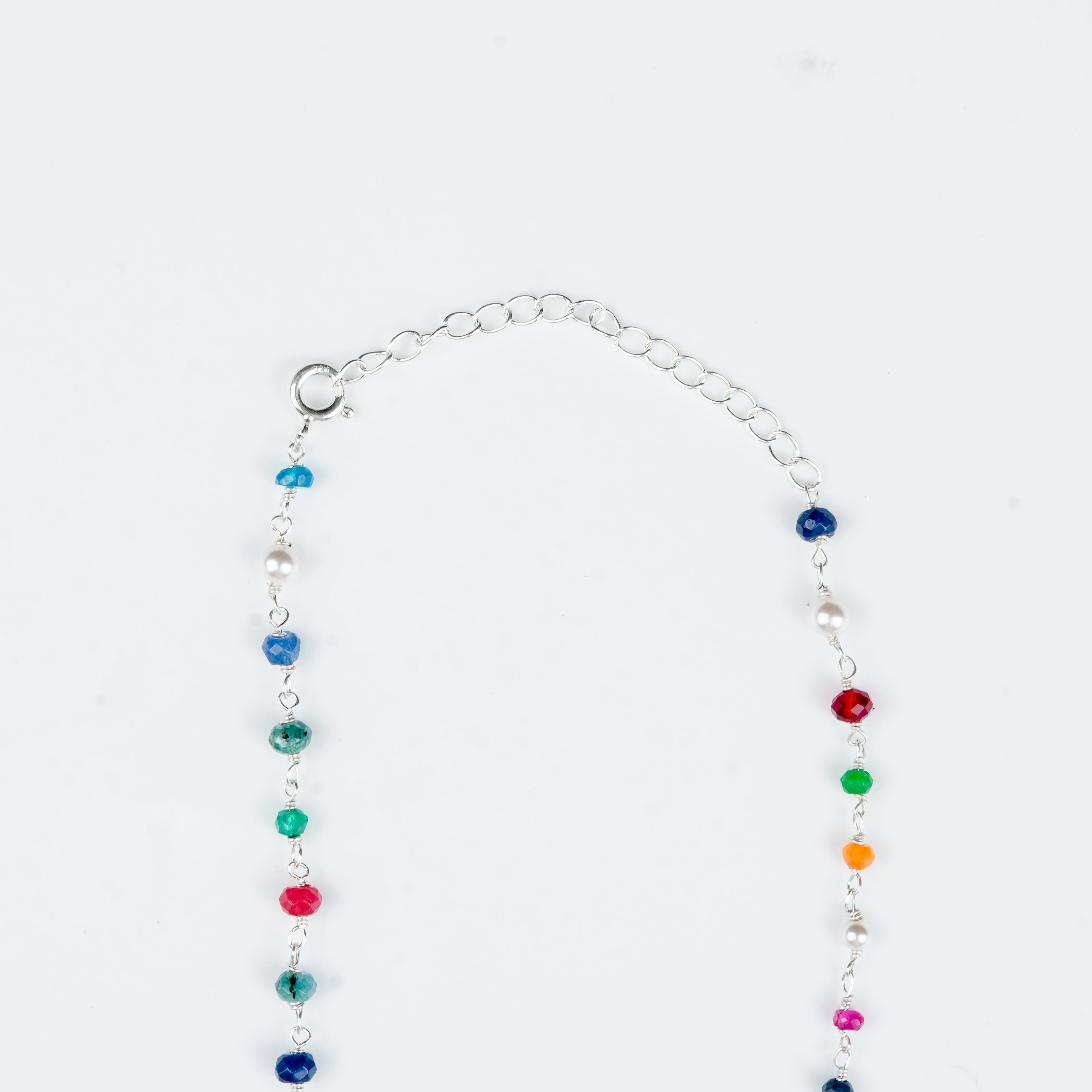 Handcrafted 92.5 sterling silver multicolour gemstone necklace