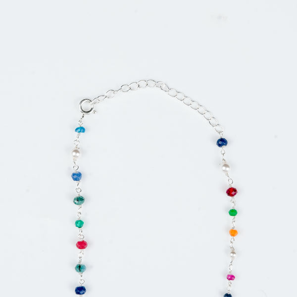Handcrafted 92.5 sterling silver multicolour gemstone necklace