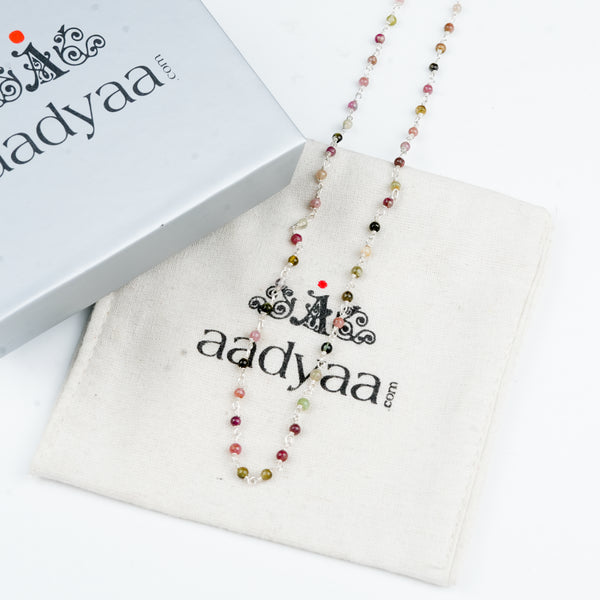 Sterling silver Ganthan necklace with natural tourmaline gemstones