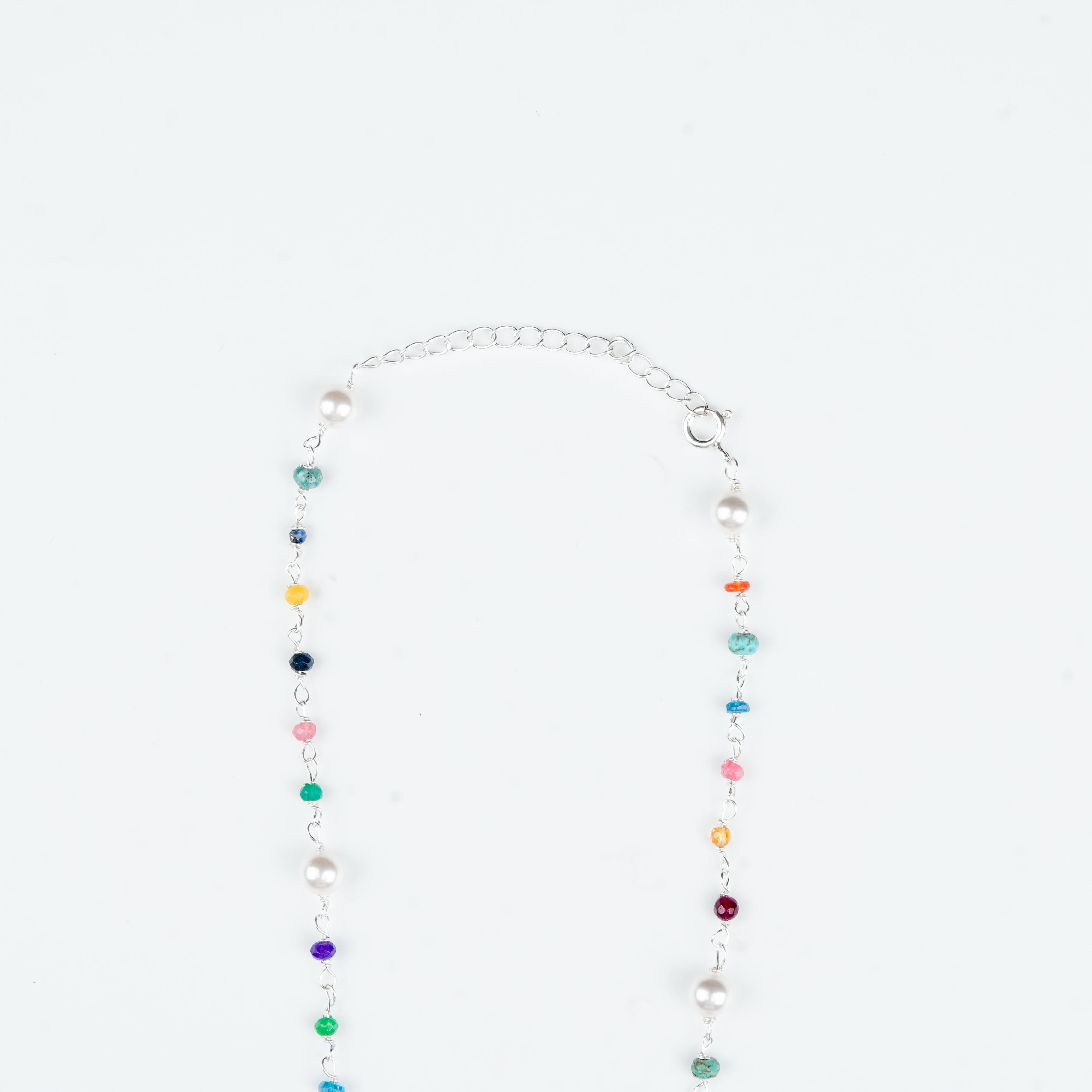 Multicolour Small Stone Ganthan Necklace with Pearls – 26 Inches (Project Handmade)