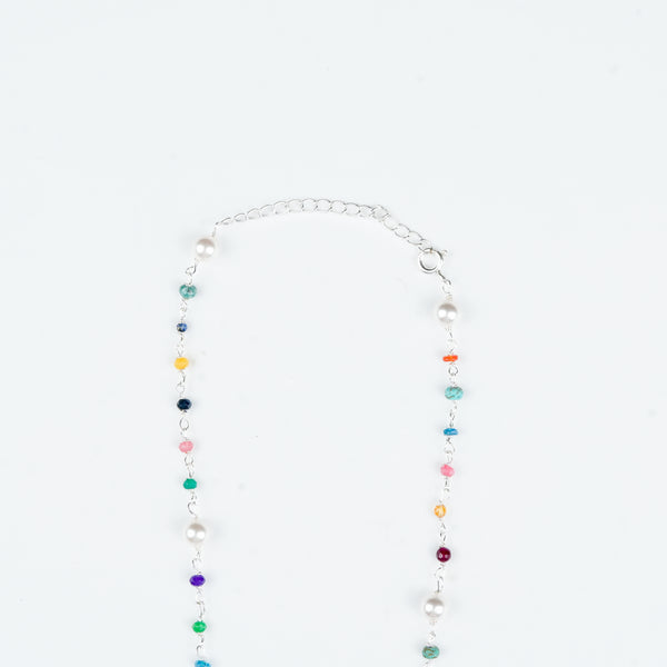 Colourful sterling silver necklace with gemstones and pearl detailing