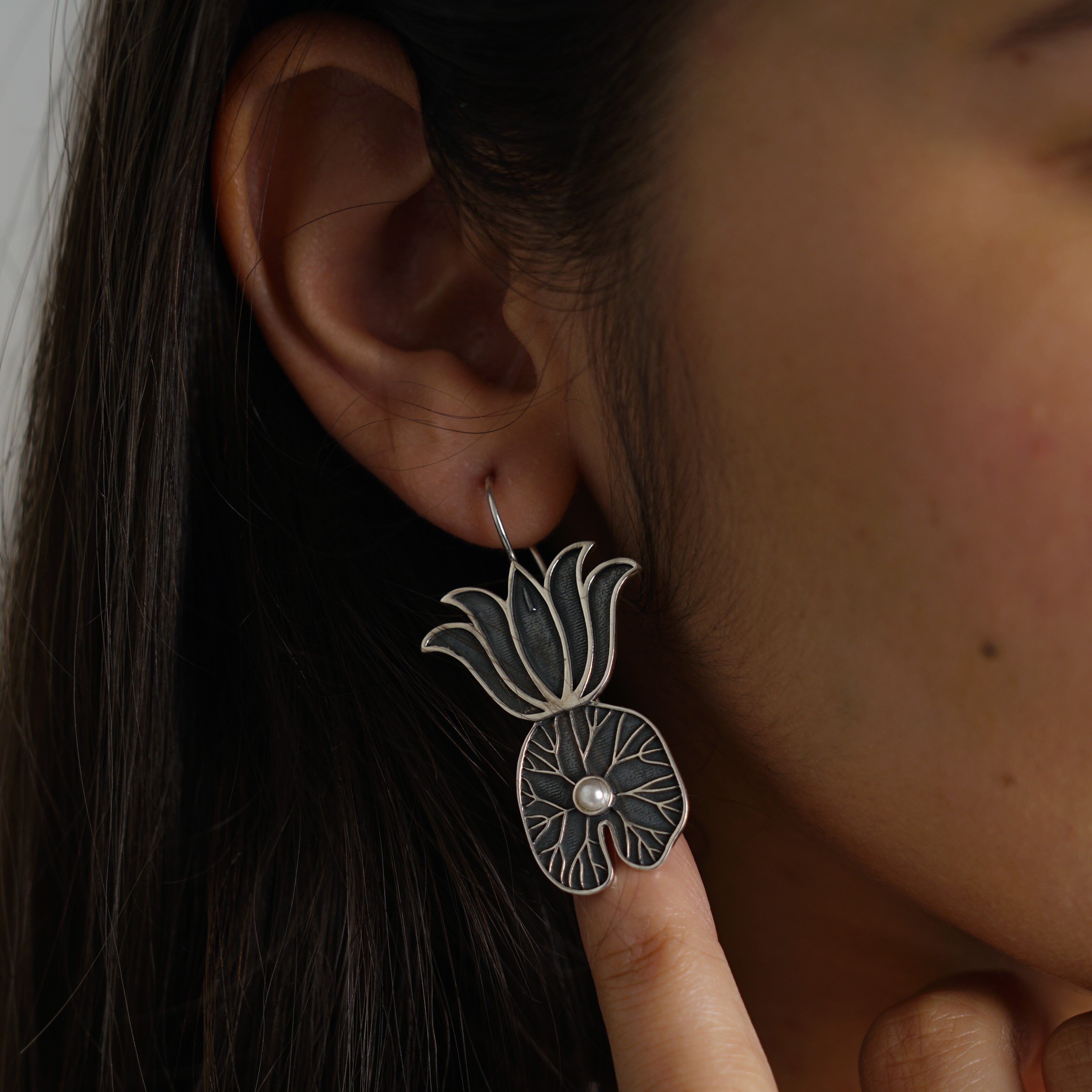 Lotus and Lotus Leaf earrings - Moha Maya Collection