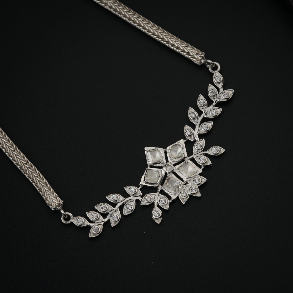 Polki Choker Leaf Silver Set (Moissanite)