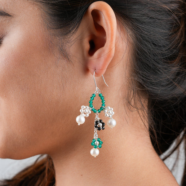 Multicolour Stone Flower Cluster Earrings (Project Handmade)