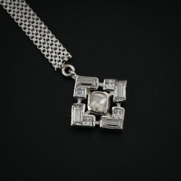 Elegant silver chain with Polki and Moissanite pendant