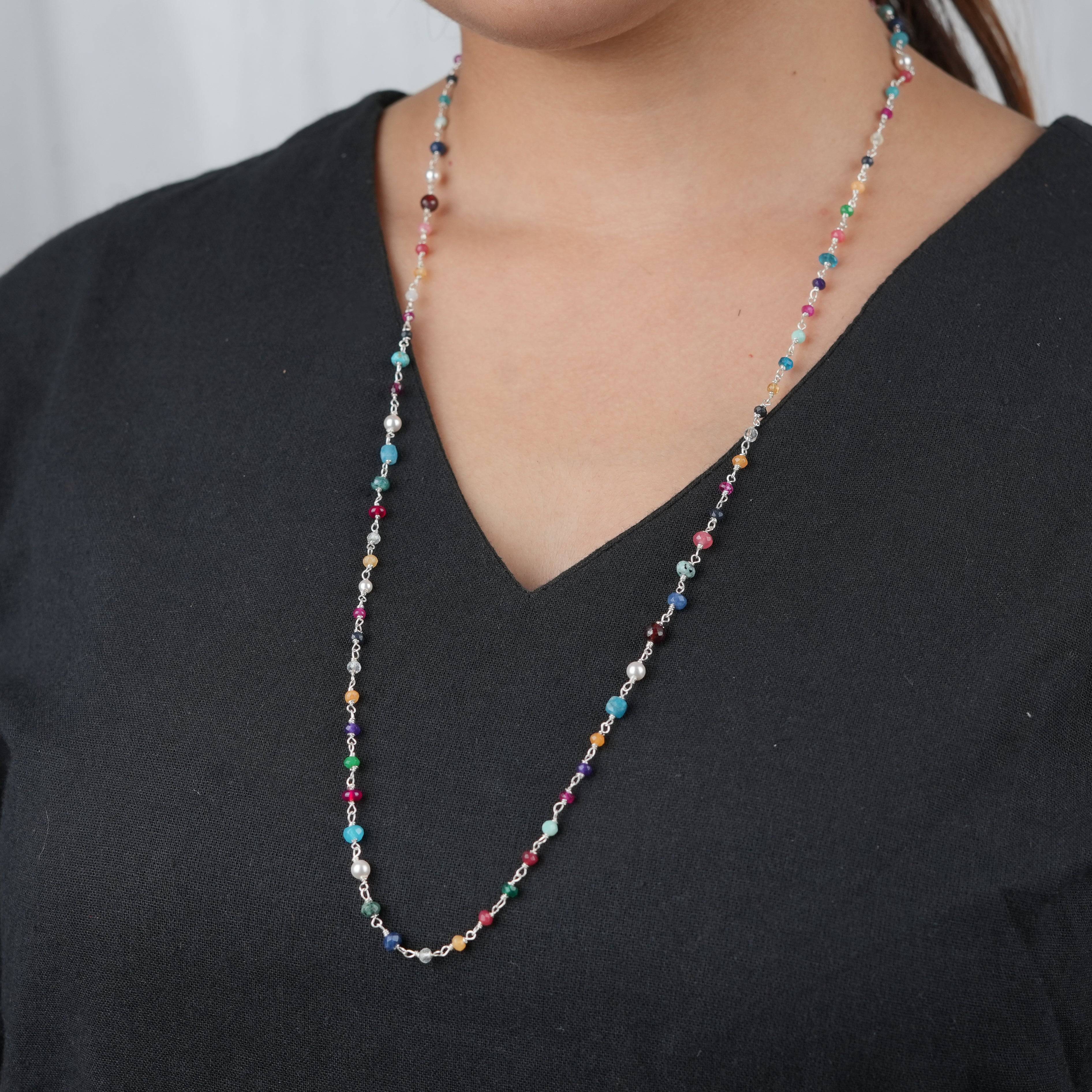 Handcrafted multicolour gemstone Ganthan necklace for women