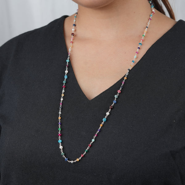 Handcrafted multicolour gemstone Ganthan necklace for women