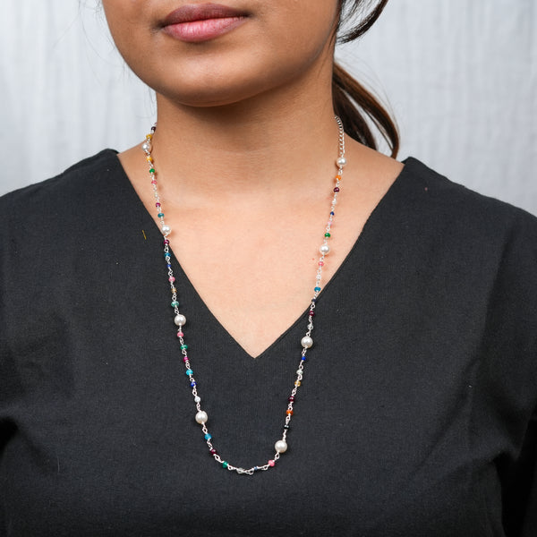 Handcrafted multicolour stone Ganthan necklace with pearls