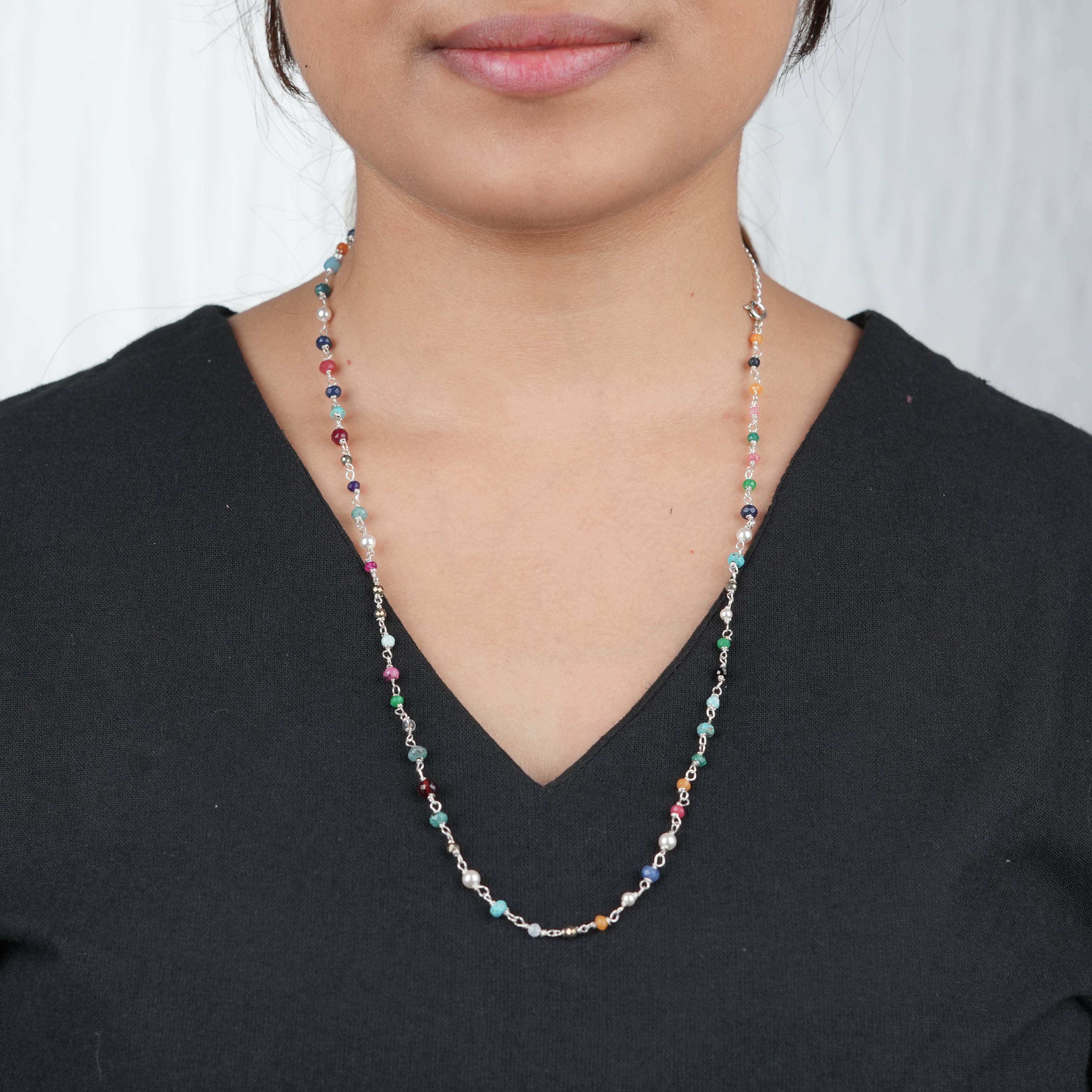 Multicolour Small Stone Ganthan Necklace – 24 Inches (Project Handmade)