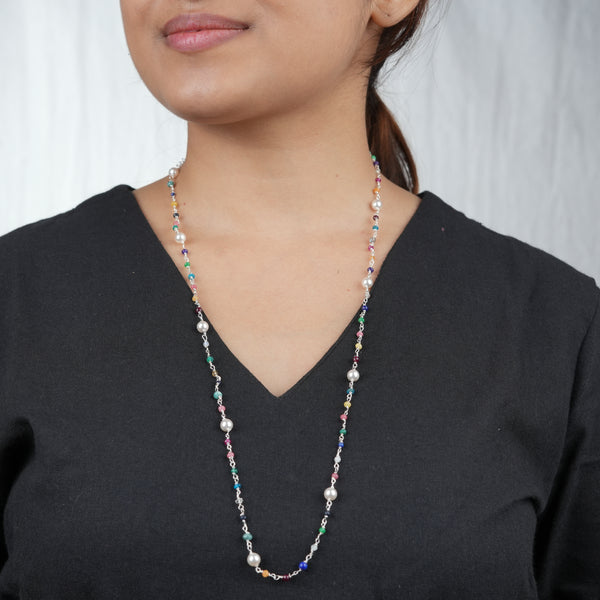 Handcrafted multicolour stone Ganthan necklace with pearls