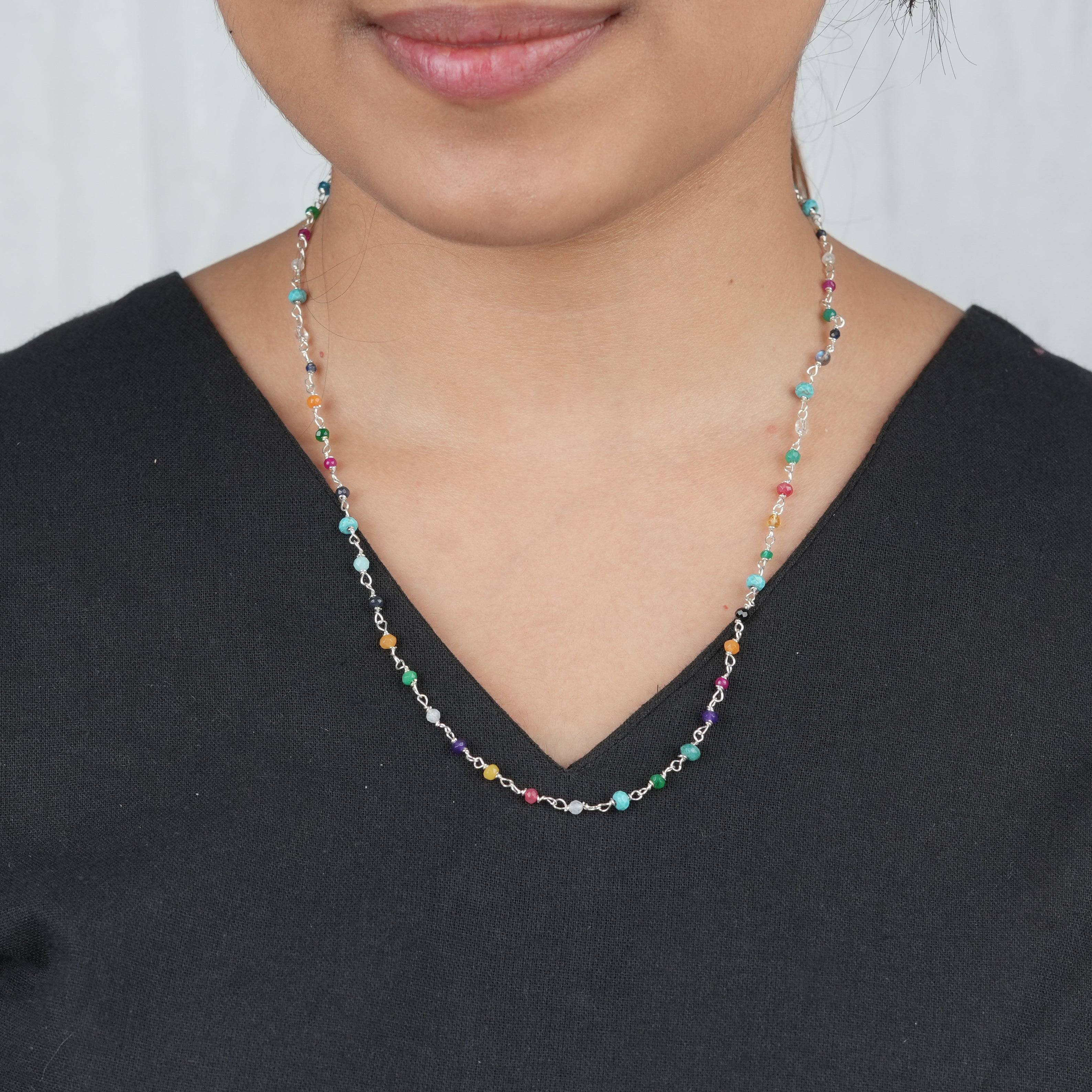 Handcrafted multicolour gemstone Ganthan necklace for women