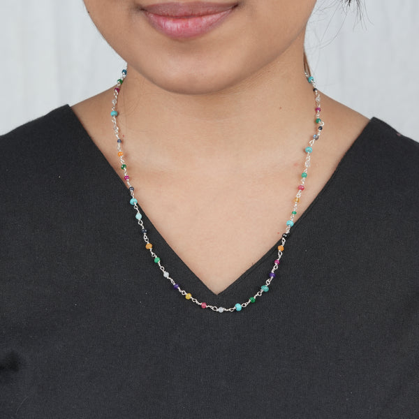 Handcrafted multicolour gemstone Ganthan necklace for women